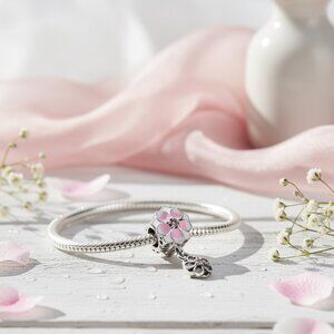 Sterling Silver 925 Charm for Bracelet Pink Flower 🌸